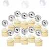 Abastecimento festivo 12pcs/conjunto Disco Cupcake Toppers Decors Picks Mirror Silver 3D Cake 70s 80s Decorações de festa temáticas