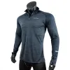 T-Shirts Herren Sport T-Shirt Sportswear Langarm laufende Fitnessstudio-Kleidung Fitness Kompression Hemd Zip Pullover Wanderhochgut W42