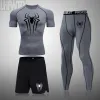 Устанавливает мужские компрессионные наборы MMA с длинным рукавом футболка мужская узкие брюки фитнес -бодибилдинг