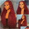 Syntetyczne peruki Brazylijskie włosy peruka głębokiej fali Bury Red Lace Front 13x4 HD Frontal 360 FL Curllywig Preucked Drop dostarczanie produkty DHJV4