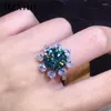 Cluster Rings 925 Sterling Silver 5 Perfect Cut Pass Diamond Brilliant Green Moissanite Wedding Snowflake Ring Women Jewelry