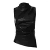 Women's Blouses Women Faux Leather Top Sleeveless Zipper Stylish Motorcycle Vest With Piled Collar For Fashionable