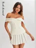 Sexy Slim Strapless Top Pleated Skirt Suit Women Offtheshoulder Doublebreasted Mini Skirts Set 2024 Summer Lady Suits 240403