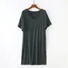 Casual Dresses Modal Loose V-neck Dress Summer Women's Side Slit Mid-Length Sleepdress Korea Style Tshirt-dress Solid Color