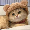 Cat Carriers Hat Bear Shaped For Christmas Protective Pet Dogs Cosplay Head Wear Winter Warm Costume Accessories Supplies