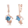 Dangle Earrings Exquisite Rose Gold Plated Drop Square Cut Sea Blue Gems Zircon Bridal Wedding Jewelry For Women