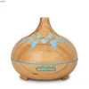 Humidifiers 500ML Aromatherapy Oil Diffuser Hollow Wood Grain Remote Control Ultrasonic Air Humidifier Cool with 7 Color LED Light