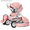 Коляски# Высокая ландшафтная детская коляска 3-в-1 с автокреслами розовая роскошная дорожка и Q240415