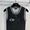 Basic & Casual Dresses designer Early spring new CH casual style vertical stripes contrasting letters fashionable and slimming round neck knitted vest skirt AI2Q