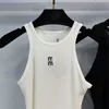 Designer Camisoles & Tanks 2024 Early Spring Fashion Simple and Versatile Slim Fit, Contrast Color Letter Embroidered Knitted Tank Top 3T56