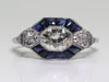 Antika smycken 925 Sterling Silver Diamond Sapphire Bride Wedding Engagement Art Deco Ring Storlek 5123214136