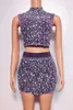 Stage Wear Sparkly Drilling Process Rhinestone Crystald 2 PCS Set Top en Rok Sexy Night Club Summer Bling Party