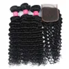 9a Brésilien Body Wave Hoies Human with Close Wave Deep Wave Wave Water Water Wave Packs Cirly Hairs With 4x4 Lace Ferme