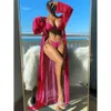 Swimming Suit Women S Split Three Piece Set Long Sleeved Instagram Cover Up Mesh Red Tie Bikini