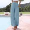 Женские брюки с широкой ногой для женщин. Случайные летние брюки шнурки плавный пляж с карманами панталоны де Мухер