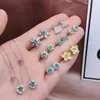 Boucles d'oreilles méritantes émeraude verte pour les femmes Real 925 Silver Jewelry Round Natural Gem Girl Year Gift