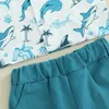 Set di abbigliamento per bambini pantaloncini estivi pantaloncini a manica corta top stampe balene e colori solidi 6 mesi e 4 anni