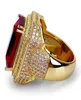 Fashion Big Male Wide Red Zircon Stone Geometric Ring Luxury Yellow Gold Iced Out Wedding Rings for Men Women Hip Hop Z3c175 Q07082571009