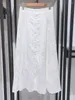ワークドレスフローラルホロウアウトスーツ女性ホワイトセットレースアップショートシャツとシングル胸Aラインミディスカート2024年春春