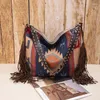 Shoulder Bags Vintage Hand Woven Woman Bag Braided Tassel Canvas Women Beach Holiday Bohemia Ladies Crossbody Shopping