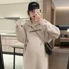 Maternity Dresses Korean Style Autumn and Winter New Pregnant Womens Sweater Dress Hooded Pullovers Side Split Maternity Hoodies Long Sweatshirts 24412