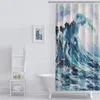Cortinas de ducha Oveja marina Pintura de acuarela Terminar de tela de poliéster Juego de decoración de baño con ganchos azules