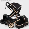 Carrinhos de bebê# alta paisagem carrinho de bebê 3-em-1 com assentos de carro PRAM de luxo rosa Pram e Q240414