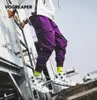 Jesień nowe kieszenie multi -kieszenie spodni ładunkowy mężczyźni Purple purple joggers spusty czarne spodnie dresowe streetwearne t2007045203708
