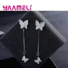 Bengelen oorbellen 1pair mode kristal twee vlinderdruppel veer oor manchet lange kwamen charme fijne sieraden geschenken voor vrouwen