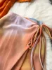 Work Dresses Summer Beach Two Piece Set Women Sexy Halter With Bra Crop Top Halo Dyed Wrap Skirt Ladies Fashion Orange Boho Chiffon Outfits