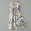 Lässige Kleider Bohemian Style Kleid Digitaldruck gefalteter Schnürgürtel Midi für Frauen Turndown Collar A-Line