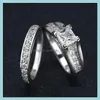 Anneaux de mariage Vintage CZ Ring Set 925 Sier Promise Engagement Bijoux pour les femmes Taille 5 6 7 8 9 Drop Livraison DHG2J