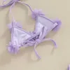One-Pieces Baby Girl Summer Swimsuit 2 Piece Bikini Set Halter Neck 3D Flower Tie Up Tops + Elastic Waist Shorts Sheer Mesh Bathing Suit