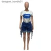 Short féminin Femmes 2 pièces Fringe Fringe Tassel Denim Shorts et Tshirt Club Tshirt Tesfit Tipe Hight Waist Femme Skinny Slim Jean SIZE S228767204 C240413