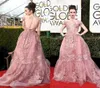 2020 NYA 74: e Golden Globe Awards Lily Collins Zuhair Murad Celebrity Evening Dresses Sheer Backless Pink Lace Appliqued Red Carpe4215457