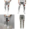 Jeans masculin Mens New Denim Straight Pocket Stitching Plaid pantalon mort Pantal