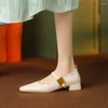 Платье обувь Rizaibina Vintage Women Pumps Onuine Leather Metal Bugle Толстая каблука Мэри Джин Женская Весна Летняя вечеринка