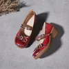 Chaussures habillées Johnature Vintage Flower Red Cendages Sandales 2024 Été Génétique en cuir fait à la main Solide douce Femmes confortables