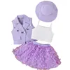 Zestawy odzieży Summer Cute Girls Cequine Princess Spódnica Lapel Twist Kitcz Suit Candy Butterfly Hat Kapelusz dziecięcy ubrania 4pcs stroje