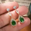 Dangle Earrings Vintage Green Pear Shaped Long For Women Elegant Zirconia Water Drop Earring Wedding Party Temperament Jewelry Gifts