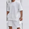 Men's Tracksuits Fashion Loose Short Sleeve Shirt Tops And Elastic Shorts Suit Male Casual Two Piece Set Mens Summer Solid Outfit Men