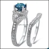 Anneaux de mariage Vintage CZ Ring Set 925 Sier Promise Engagement Bijoux pour les femmes Taille 5 6 7 8 9 Drop Livraison DHG2J