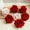 Decorative Flowers 5Pcs Wine Red Rose Artificial Silk Flower Heads Home Wedding Christmas Wreath Scrapbook Cake DIY Decor Fake