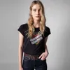 高品質の女性Zadig Voltaire Designer Shird Delicate Love Diamond and Black Short TシャツZVデザイナーTシャツ女性95