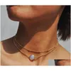 Chokers Collier de tour de cou pendentif en cristal naturel MTI-couche perle boho alliage or collages de chaîne courte femme bijoux cadeau en gros drop dhvbg