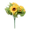 Fleurs décoratives 2pcs Bouquet de tournesol artificiel 4 têtes Small Simulation Fleur Ornement pour la maison de mariage (jaune) Noël