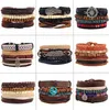 4PCSSet Handgemaakte Boho zigeuner hippie zwart lederen touw koordvleugel handbladeren kompas charmeerbare wrap armbanden voor man5731328