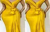 2021 Sexy Superbe robes de bal jaune plies Sirène nouée Robe de soirée de la fête formelle des célébrités pour femmes7951535
