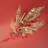 Fleurs décoratives Noël artificiel rouge bouquet or eucalyptus épikyball fausse plante décoration de mariage année à domicile décor de fête à la maison