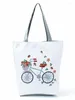 Sac Femmes en lin floral fourre-tout décontracté caricature petit bicycle imprimé sac à main voyage portable shopping haute capacité eco réutilisable